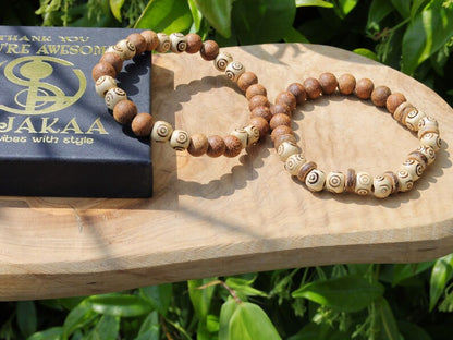 Wooden Bracelet set. Madre de Cacao Wood beads and Wooden beads with spiral. can represent growth, progression, and transformation