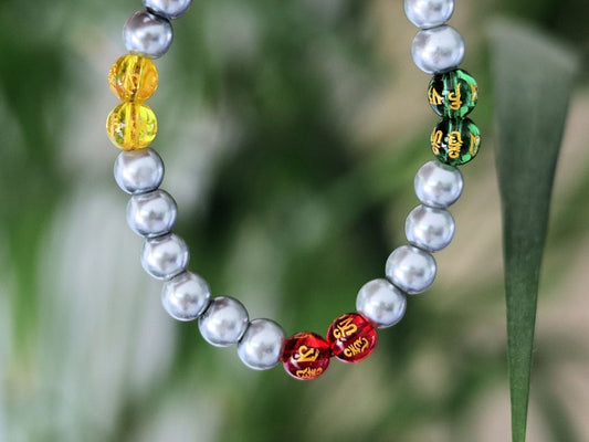 Glass Pearl Graphite  bracelet. Impressive beads for special jewelry with 4 color Agates Stone Six-character Mantra Carved.