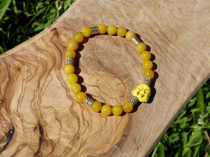 Yellow Chalcedony Jade combined and and Stainless Steel Beads Gold Color.  symbol of happiness and success, protecting those who carry it