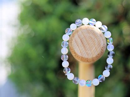 Cool Mystic Aura Quartz Beads with White opal bracelets. Mystic Aura Quartz can enhance spiritual growth, promote clarity of thought