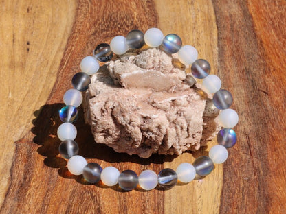 Cool Mystic Aura Quartz Beads with White opal bracelets. Mystic Aura Quartz can enhance spiritual growth, promote clarity of thought