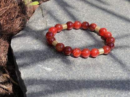 Red stripes agate beads bracelet with stainless Steel Beads Gold Color. enhance self-confidence, promote courage, and  a sense of calmness