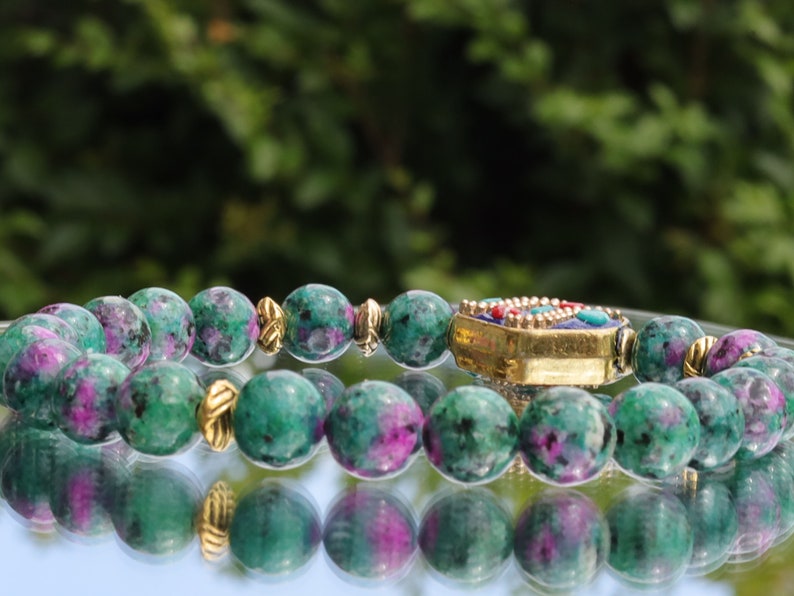 Colorful Persian Jade bracelet with Rhombus Handmade Indonesia Bead. fabrication of Indonesian beads is truly inspiring!