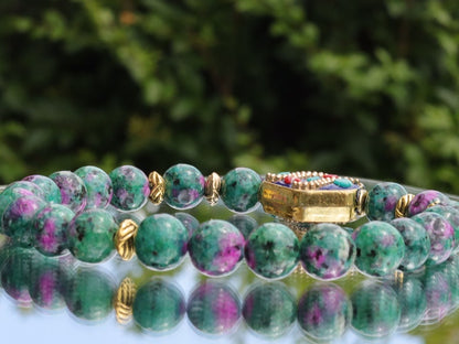 Colorful Persian Jade bracelet with Rhombus Handmade Indonesia Bead. fabrication of Indonesian beads is truly inspiring!