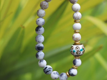 Kiwi Jasper  bracelet with Magnesite and Handmade Indonesia Bead, with Crystal AB Rhinestone and Antique Silver Tone Brass Findings