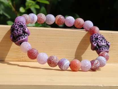 Purple and Red Frosted Fire Crackle Agate Beads Round Dyed Weathered Agate Beads