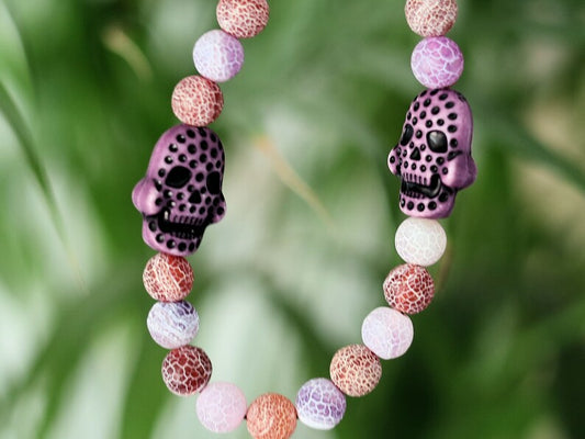 Purple and Red Frosted Fire Crackle Agate Beads Round Dyed Weathered Agate Beads