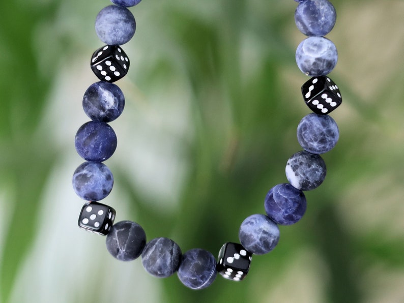 Zebra Jasper beaded bracelet with lucky Dice in Black with White. use lucky dice beads as personal talismans or charms