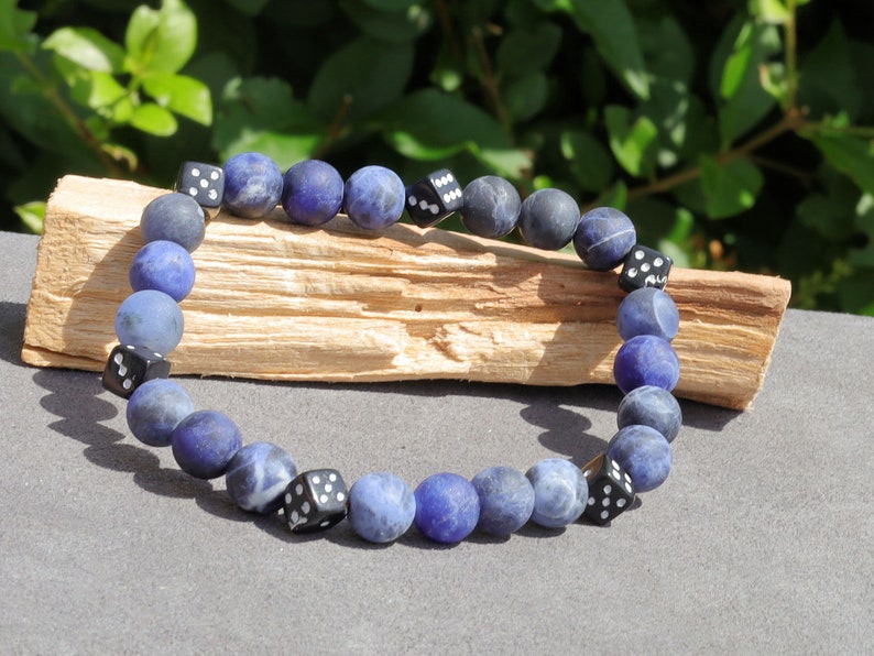 Zebra Jasper beaded bracelet with lucky Dice in Black with White. use lucky dice beads as personal talismans or charms