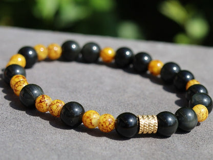 Beautiful Marble-look Glass beads with Obsidian beads. helping to shield against negative energies and promoting grounding and balance