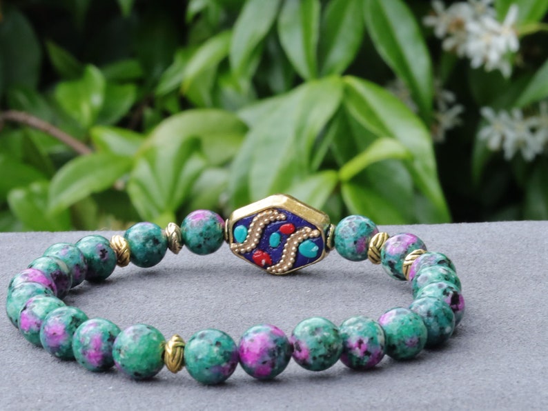 Colorful Persian Jade bracelet with Rhombus Handmade Indonesia Bead. fabrication of Indonesian beads is truly inspiring!
