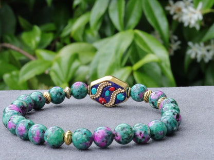 Colorful Persian Jade bracelet with Rhombus Handmade Indonesia Bead. fabrication of Indonesian beads is truly inspiring!