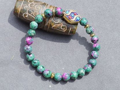 Colorful Persian Jade bracelet with Rhombus Handmade Indonesia Bead. fabrication of Indonesian beads is truly inspiring!