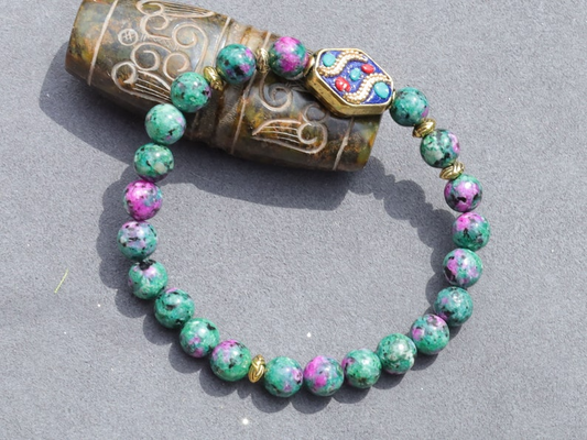 Colorful Persian Jade bracelet with Rhombus Handmade Indonesia Bead. fabrication of Indonesian beads is truly inspiring!
