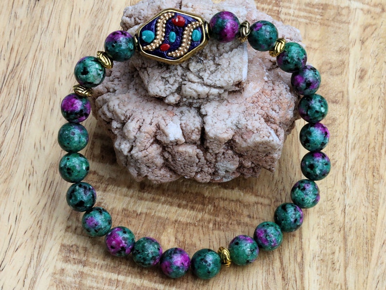 Colorful Persian Jade bracelet with Rhombus Handmade Indonesia Bead. fabrication of Indonesian beads is truly inspiring!