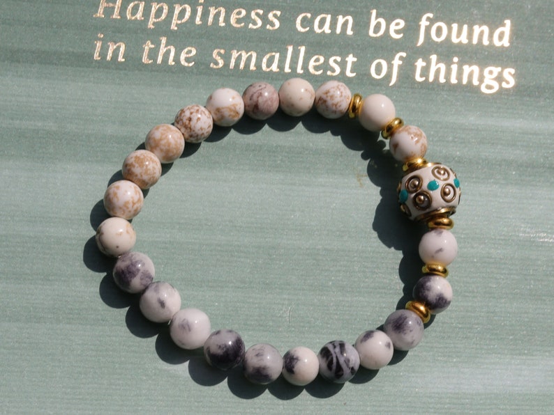 Kiwi Jasper  bracelet with Magnesite and Handmade Indonesia Bead, with Crystal AB Rhinestone and Antique Silver Tone Brass Findings
