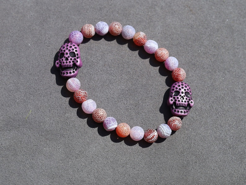 Purple and Red Frosted Fire Crackle Agate Beads Round Dyed Weathered Agate Beads