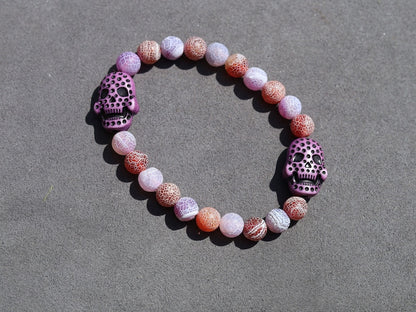Purple and Red Frosted Fire Crackle Agate Beads Round Dyed Weathered Agate Beads
