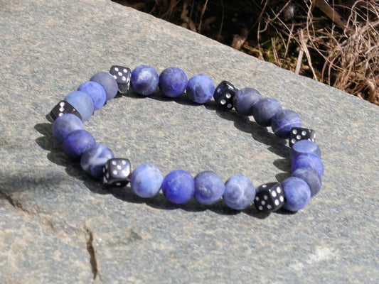 Zebra Jasper beaded bracelet with lucky Dice in Black with White. use lucky dice beads as personal talismans or charms
