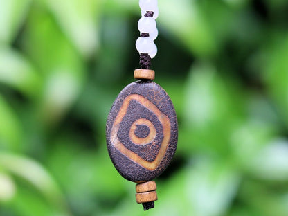 Rare Agate Tibetan 2 Eye DZI pendant. With Hand Knotted Adjustable Cord String Necklace. will be full of unity, harmony and happy feelings.