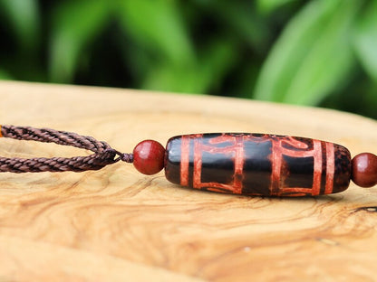 Good Quality Rare Tibetan Agate Dzi Hand Carved *Ritual Implement* Bead. With Hand Knotted Adjustable Cord String Necklace.