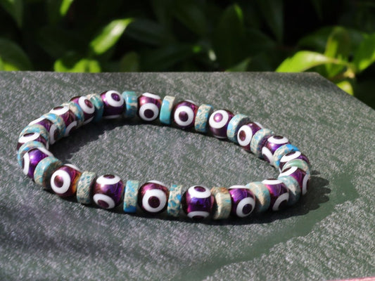 Purple Electroplate Glass Beads with Evil Eye Pattern.  Heishi spacer beads.Sea Sediment Jasper Gemstone green. Material: Stone