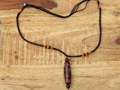 Good Quality Rare Tibetan Agate Dzi Hand Carved *Ritual Implement* Bead. With Hand Knotted Adjustable Cord String Necklace.