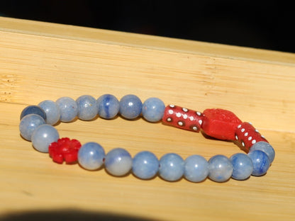 Red Coral in beautiful carved Flower shape with  Frosted Spot Jasper beads and beautiful Ghana powder Glass Trade Beads