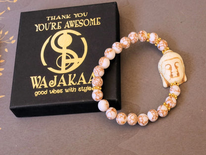 Beautiful large bead of real magnesite: Buddha combined with The healing properties of Netstone. Meaningful & symbolic merchandise