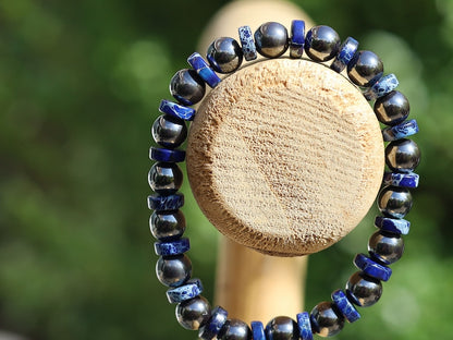 Hematite beads round 8mm grey with Sea Sediment Jasper Lapis Blue. Material: Stone