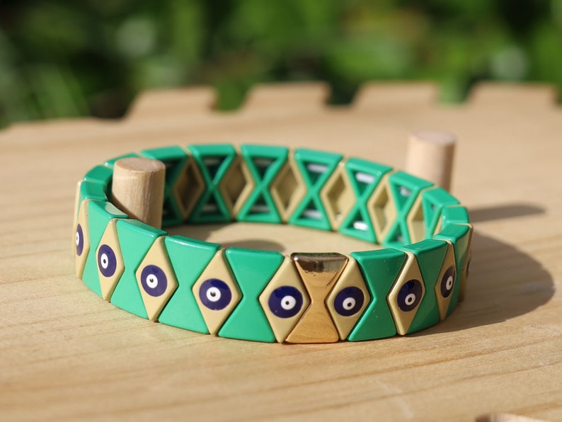 Various special Enamel Tile Bracelets, Enamel, Stretchy Tile Bracelet, Enamel Bracelet Ethnic Style Rainbow Color Matching. Evil Eye Bracelet&nbsp;