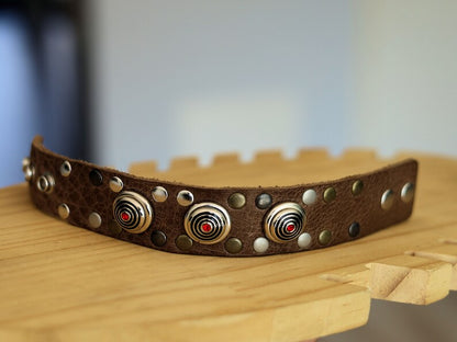 Brown Cuff Bracelet, Leather Bracelet, Wire-cable Chain, metal button leather Bracelet, brown Leather Wrap Bracelet, poppers/chunks/buttons