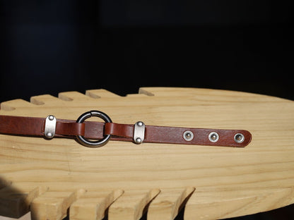 Leather O-Ring Bracelet, Leather Bracelet,Wire-cable Chain,metal button leather Bracelet, brown Leather Wrap Bracelet,poppers,chunks,buttons