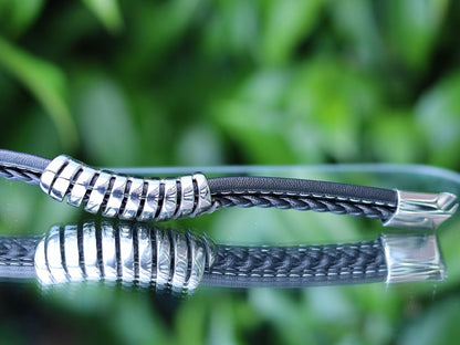 Winding special Leather black Bracelet, Leather Bracelet, Wire-cable Chain, Bangles, black Leather Wrap Bracelet, poppers, chunks, buttons