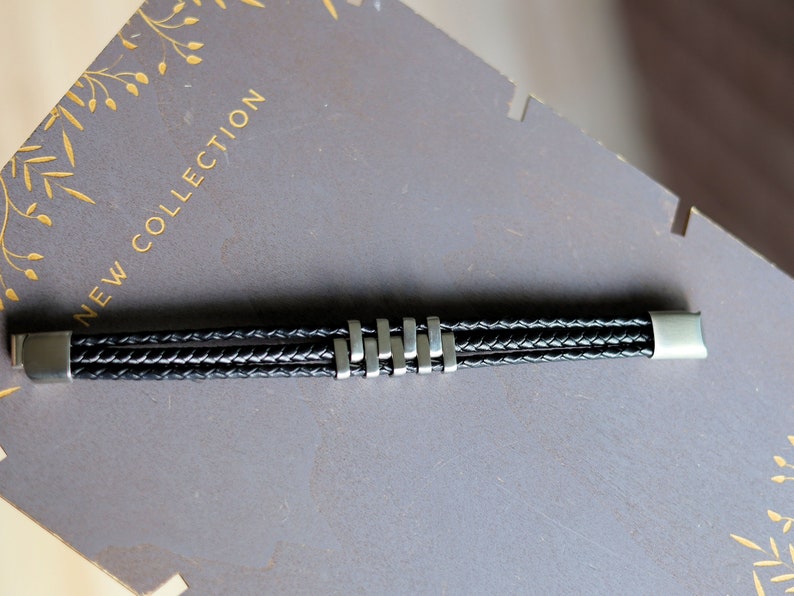 Double Layer Black Steel , Leather black Bracelet, Wire-cable Chain, Bangles, black Leather Wrap Bracelet, poppers, chunks, buttons