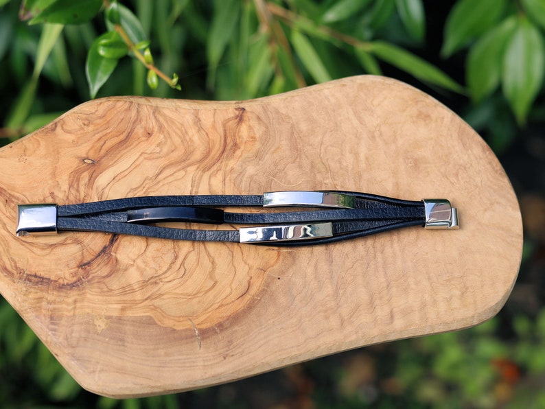 Leather Bracelet Multi layer Combination, Leather black Bracelet, Wire-cable Chain, Bangles, black Leather Wrap Bracelet,