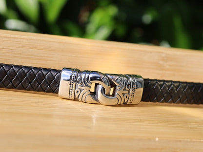 Neo-Gothic Style Box Chain Charm, Leather black Bracelet, Wire-cable Chain, Bangles, black Leather Wrap Bracelet,poppers, chunks, buttons