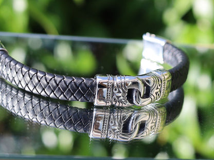 Neo-Gothic Style Box Chain Charm, Leather black Bracelet, Wire-cable Chain, Bangles, black Leather Wrap Bracelet,poppers, chunks, buttons