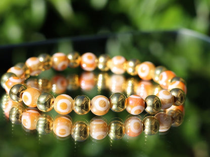 Orange Purple Electroplate Glass Beads with Evil Eye Pattern.  And Acrylic Metallook round Beads Gold. Unique!