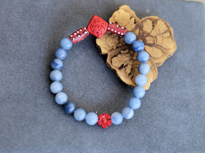 Red Coral in beautiful carved Flower shape with  Frosted Spot Jasper beads and beautiful Ghana powder Glass Trade Beads