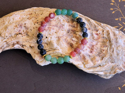 Top black,red and green Frosted Fire Crackle Agate bracelet with Tibetan Style Alloy Spacer Discs.The art of expressing your taste and style