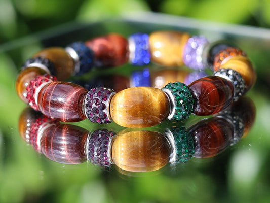 Polymer Clay Large Hole European Spacer Beads with Rhinestone  combined Appealing unique oval Tiger Eye . Tiger Eye stabilizes mood swings