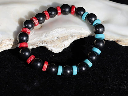 SHUNGITE Heishi Gemstone Beads, Sea Sediment Jasper turquoise blue/ red. Tibetan Magical Natural Stripe Raja Kayu Bead King  Wood