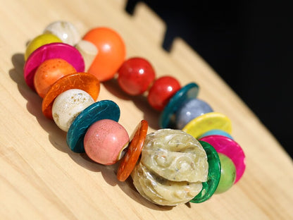 Soapstone round green bead, 24 mm Bracelet, With 18 mm Wooden coloreds beads are hip, cool and trendy!