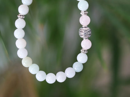 Beryl mineral bracelets with ibetan Antiqued Silver Round Floral Spacer Beads