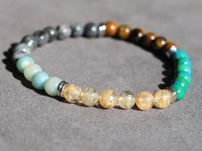 The MIXED Collection. Chrysocolla, Tiger eye, Labradorite, Amazonite, Citrine 6mm Gemstone Bracelet.  Energizing Mixed Stone Bracelet