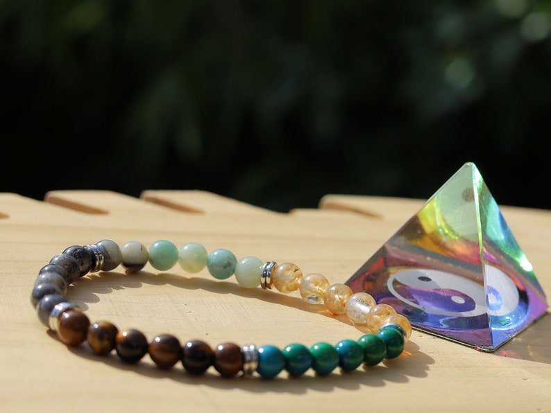 The MIXED Collection. Chrysocolla, Tiger eye, Labradorite, Amazonite, Citrine 6mm Gemstone Bracelet.  Energizing Mixed Stone Bracelet
