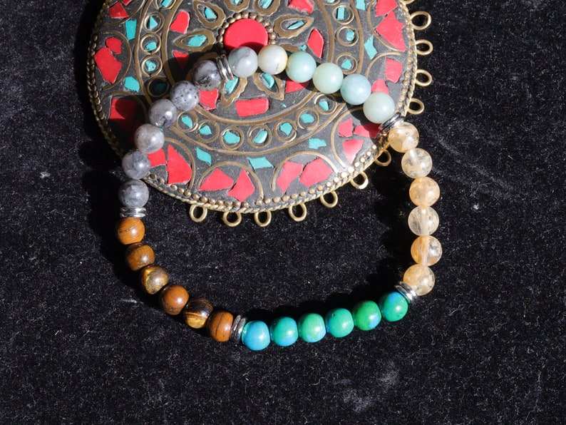 The MIXED Collection. Chrysocolla, Tiger eye, Labradorite, Amazonite, Citrine 6mm Gemstone Bracelet.  Energizing Mixed Stone Bracelet