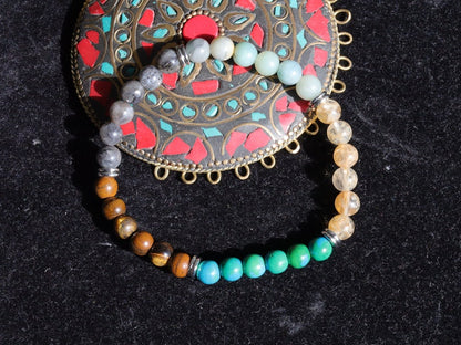 The MIXED Collection. Chrysocolla, Tiger eye, Labradorite, Amazonite, Citrine 6mm Gemstone Bracelet.  Energizing Mixed Stone Bracelet