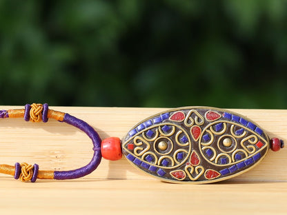 Oval with Teardrop, pendant with Hand Knotted Adjustable Cord String Necklace. Handmade Indonesian beads are exquisite and diverse